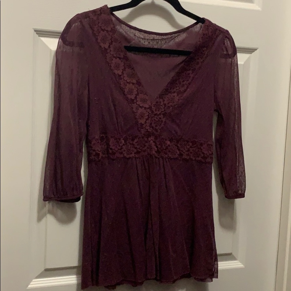 Plum/maroon lace deep v-neck top